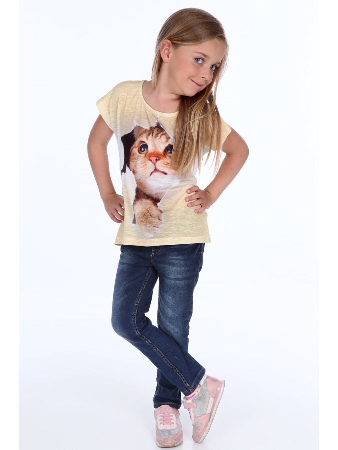 T-Shirt mit einer gelben Katze NDZ8809 – Online-Shop – Boutique